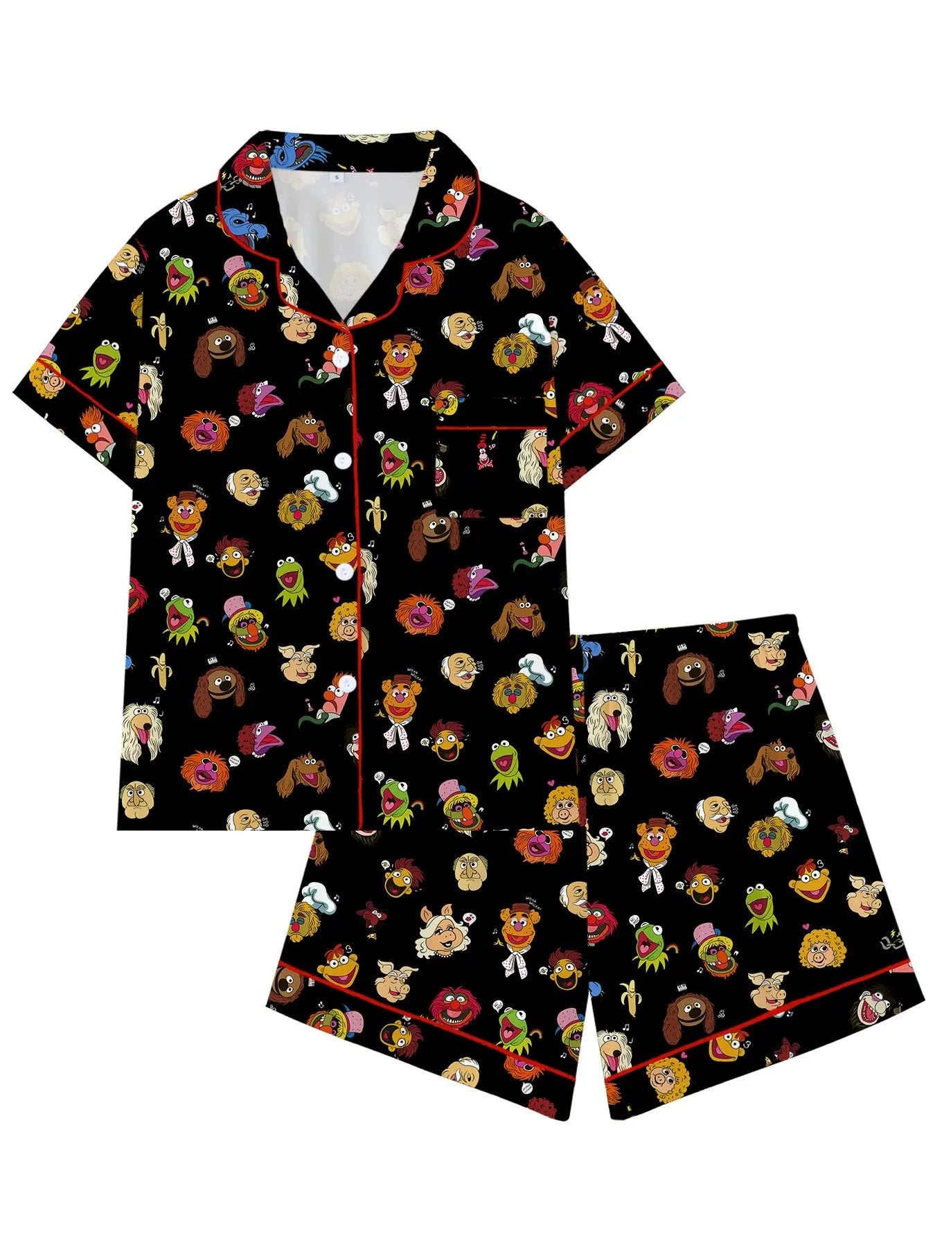 Muppets Cartoon Prints Loose-Fitting Short Sleeve Sleepwear Set, Comfortable All-Season Party Wear, Ideal Gift for Relaxing & Travel