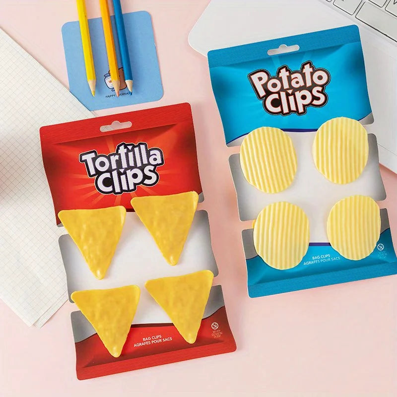 4PCS Chip-Shaped Food Bag Clip Versatile Fresh-Keeping Sealed Clip for Snack Bags Bills Documents Durable Fun Kitchen Organizers