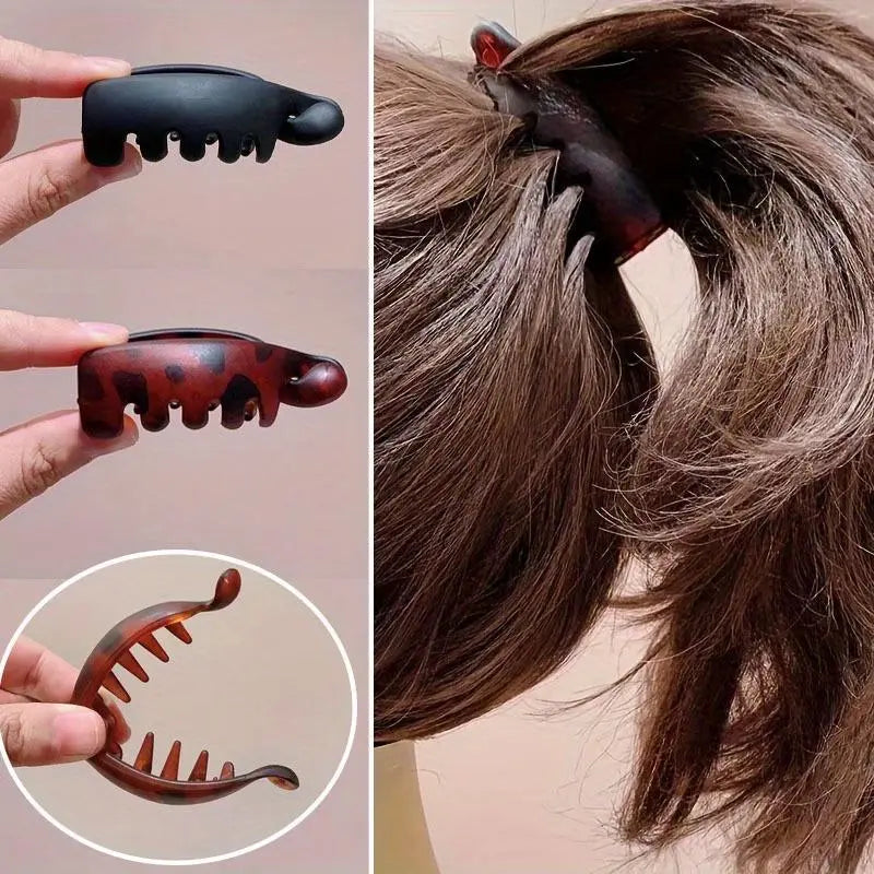 Elevate Your Style with Our Women's 4 Non-Slip Banana Hair Clips - Vintage Oval Leopard Print, Amber & Black - Perfect for Chic Ponytails and Elegant Buns